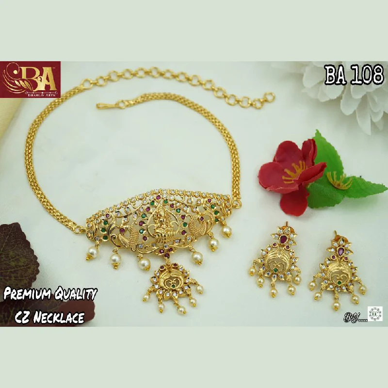 Diksha Collection Gold Plated Pota Stone Necklace Set