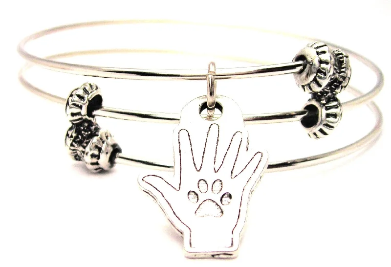 Large Put Your Paw In My Hand Triple Style Expandable Bangle Bracelet