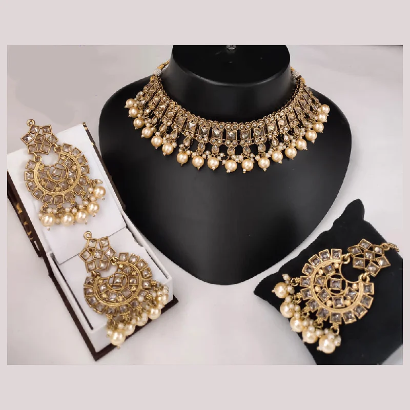 Lucentarts Jewellery Gold Plated Crystal Stone And Beads Necklace Set