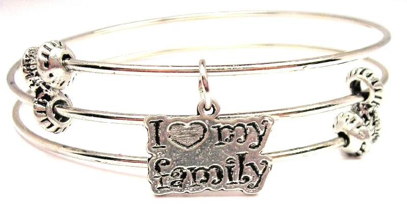 I Love My Family Triple Style Expandable Bangle Bracelet