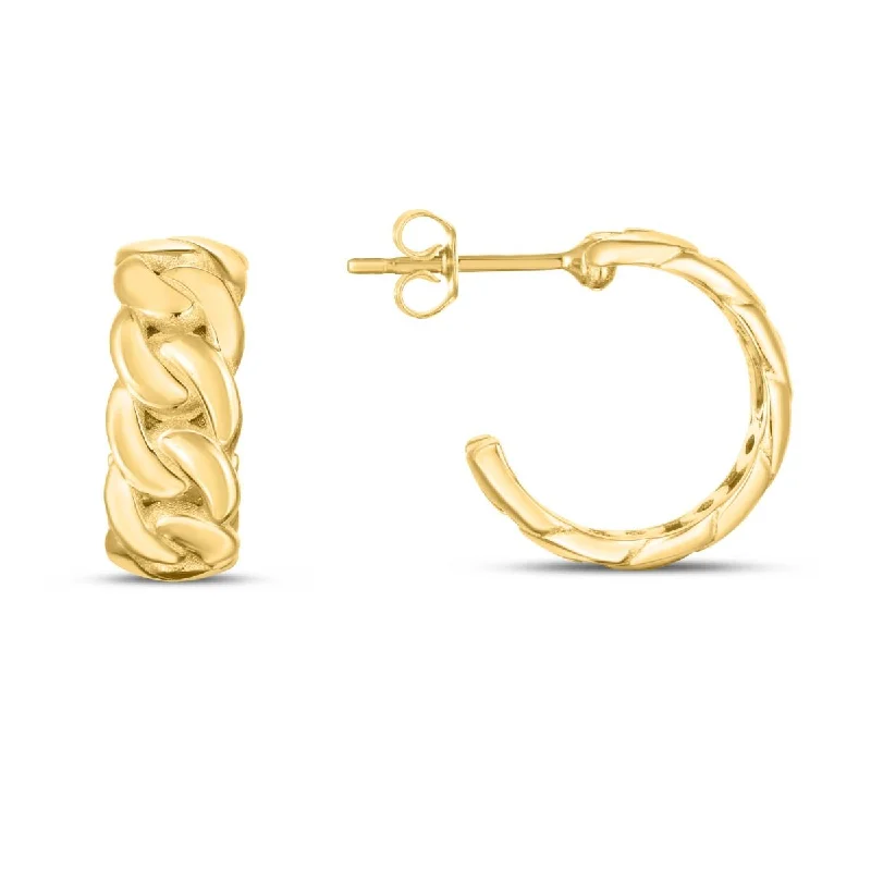 Fixed Curb Link Hoop Earrings in 14k Gold