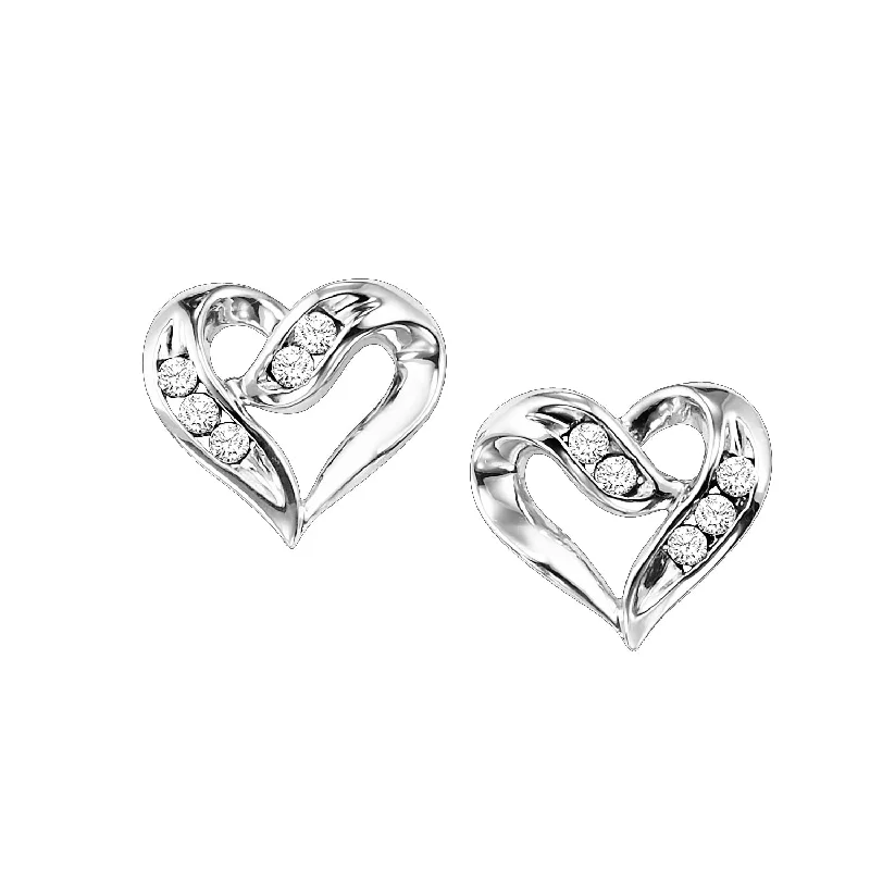 Diamond Heart Stud Earrings in Sterling Silver