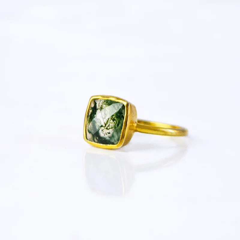 Moss Agate Cushion Ring