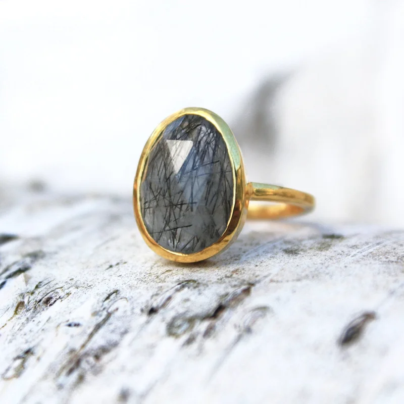 Rutilated Quartz Large Teardrop Oval Ring