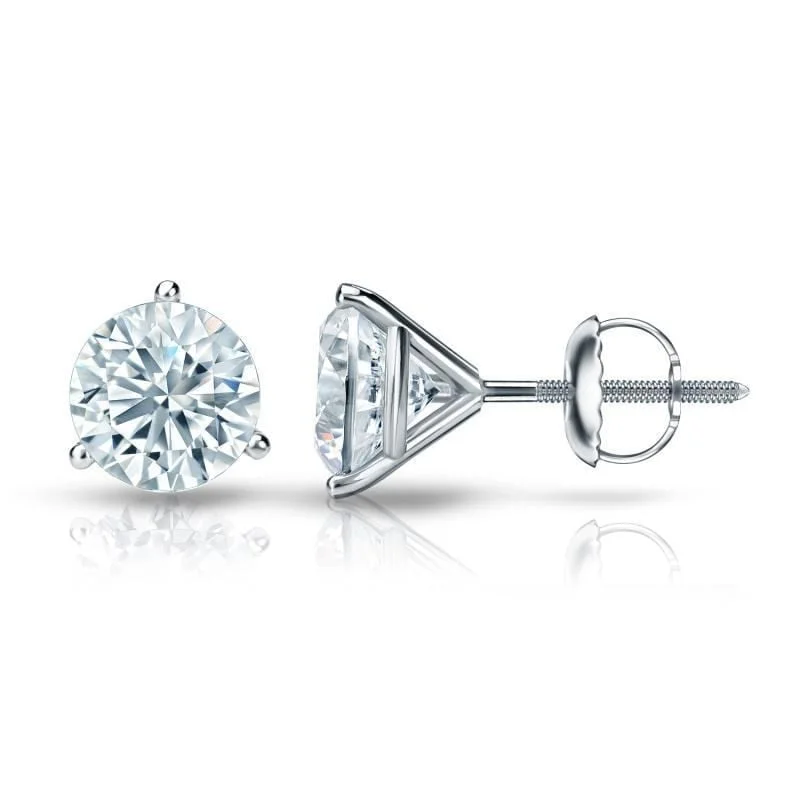 Auriya Platinum Certified 4.00 ct. TDW 3-Prong Martini Round Diamond Stud Earrings