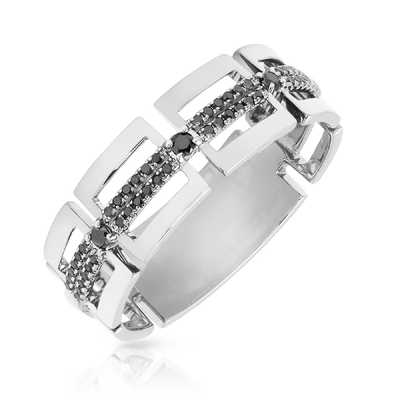 14KT White Gold Black Diamond Ezra Band Ring