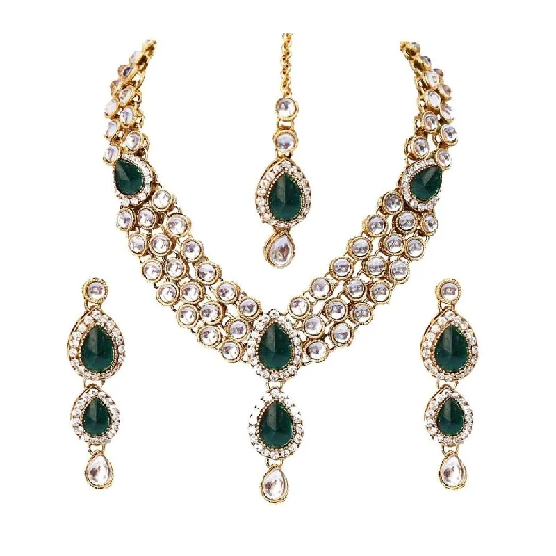 Etnico Traditional Gold Plated Kundan Necklace Set for Women (IJ315G)