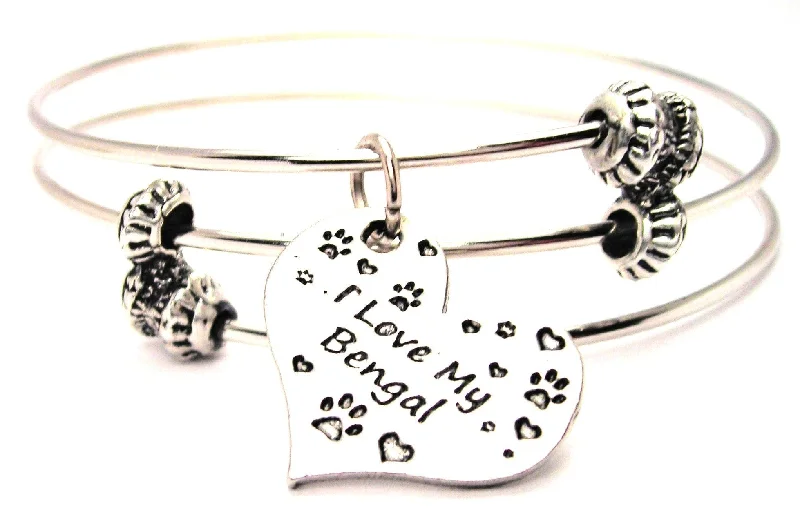 I Love My Bengal Heart Triple Style Expandable Bangle Bracelet