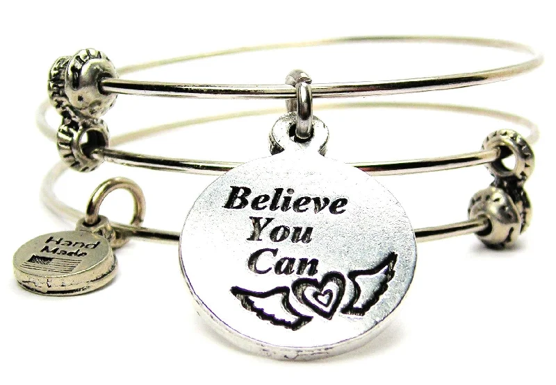 Believe You Can Circle Triple Style Expandable Bangle Bracelet