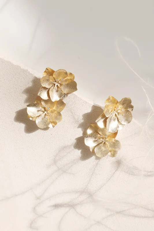 Double Golden Flower Post Earrings