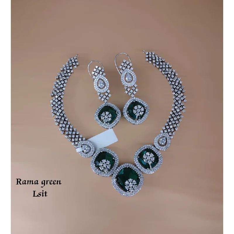 Akruti Collection Silver Plated AD Necklace Set