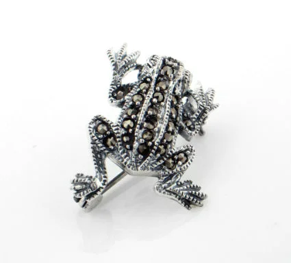 Sterling Silver Marcasite Frog Lapel Pin or Brooch