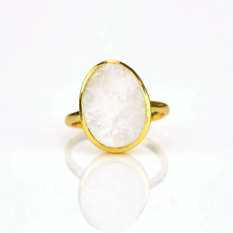 Rough Cut Rainbow Moonstone Ring