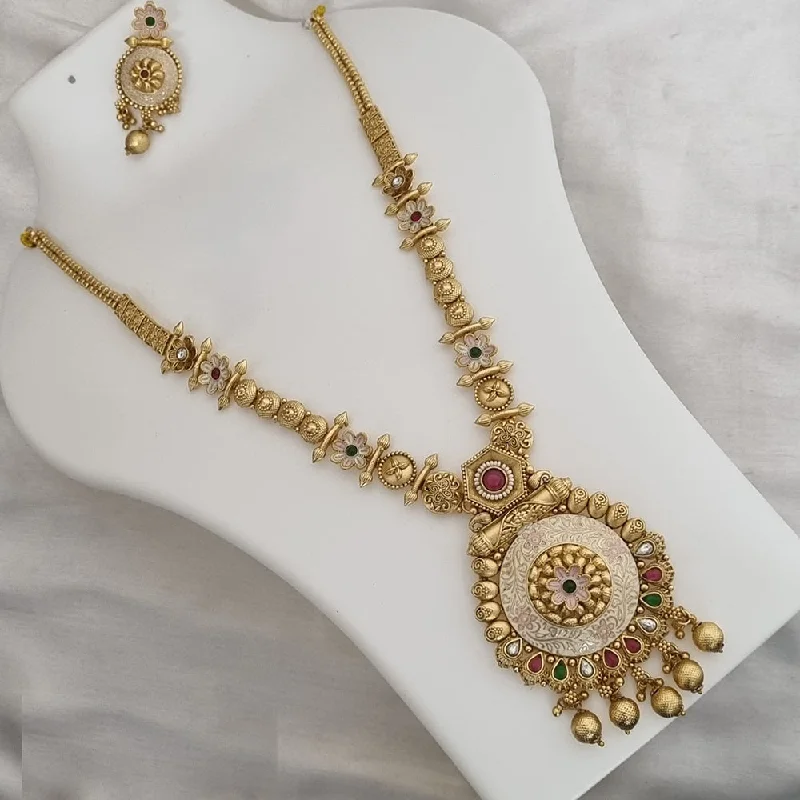 Lucentarts Jewellery Gold Plated Pota Stone And Meenakari Long Necklace Set