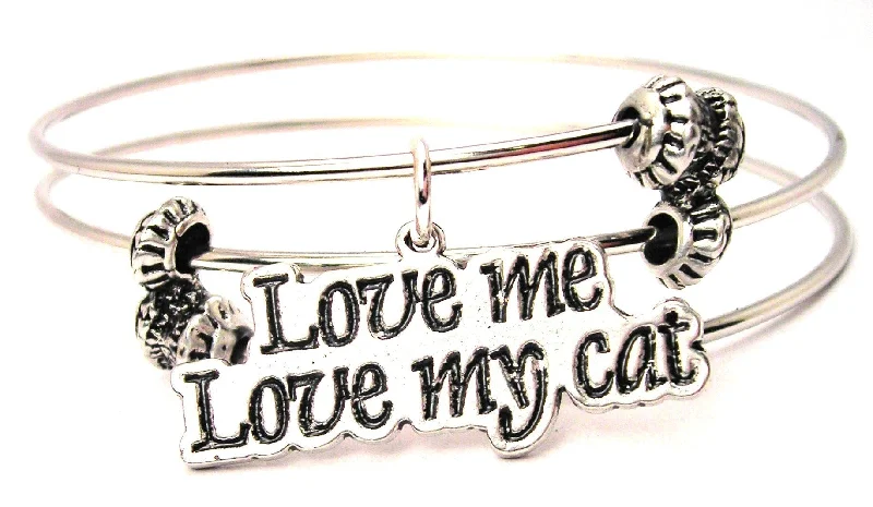 Love Me Love My Cat Triple Style Expandable Bangle Bracelet