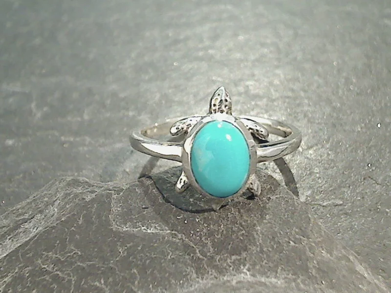 Size 6 Turquoise, Sterling Silver Sea Turtle Ring