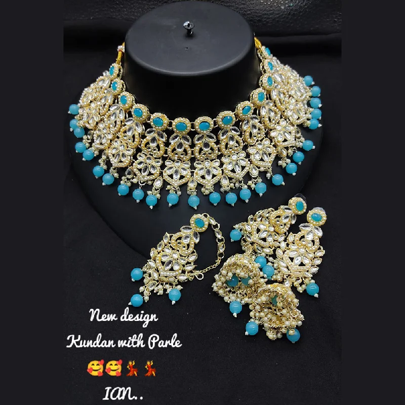 Lucentarts Jewellery Gold Plated Kundan Stone Necklace Set