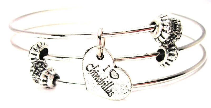 I Love Chinchillas Heart Triple Style Expandable Bangle Bracelet