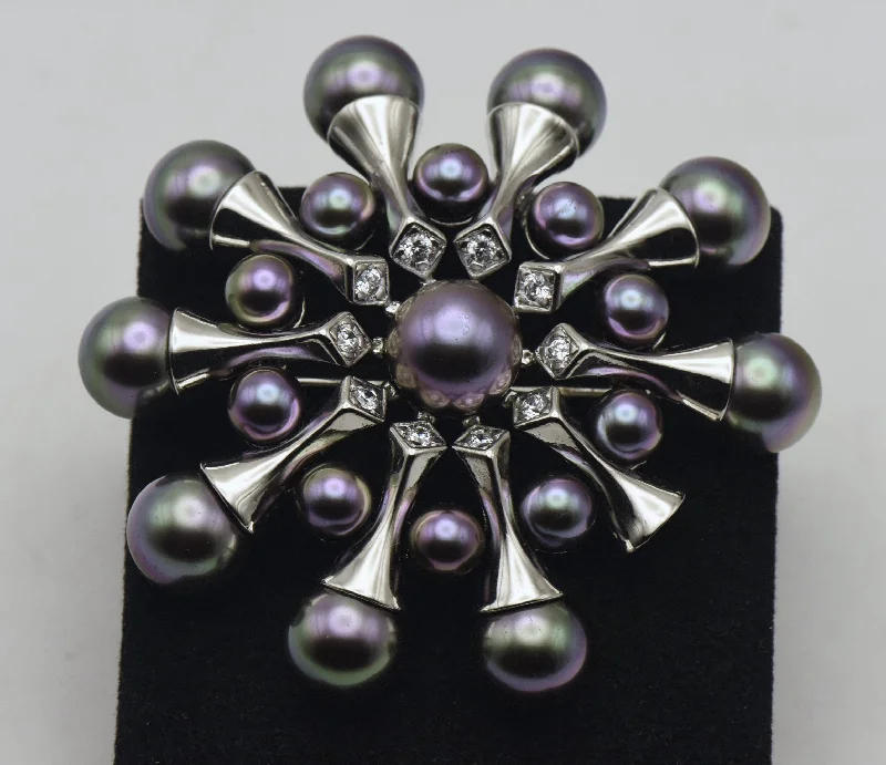 Majorica - Vintage Sterling Silver Faux Pearl and Cubic Zirconia Brooch - AS IS