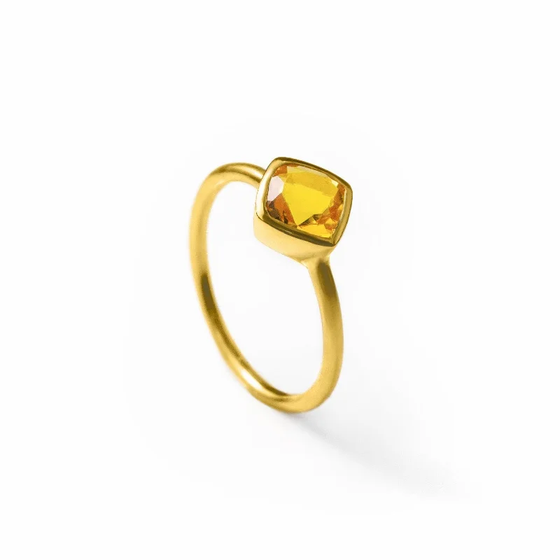 Diamond Shape Citrine Stacking Ring | November Birthstone, Custom diamond birthstone ring for mom, Sterling Silver, 18k Gold Vermeil Gemstone Ring