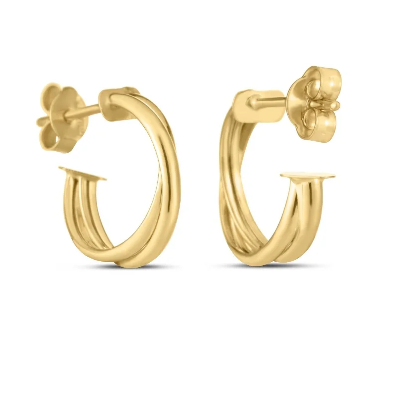 Small Crossover Double Row Hoop Earrings in 14k Yellow Gold