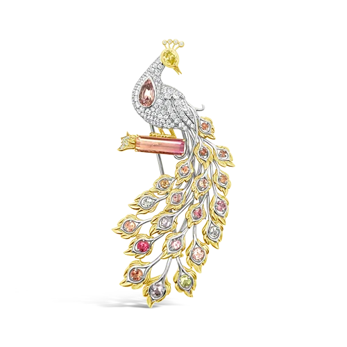 Multi-stone Peacock Brooch