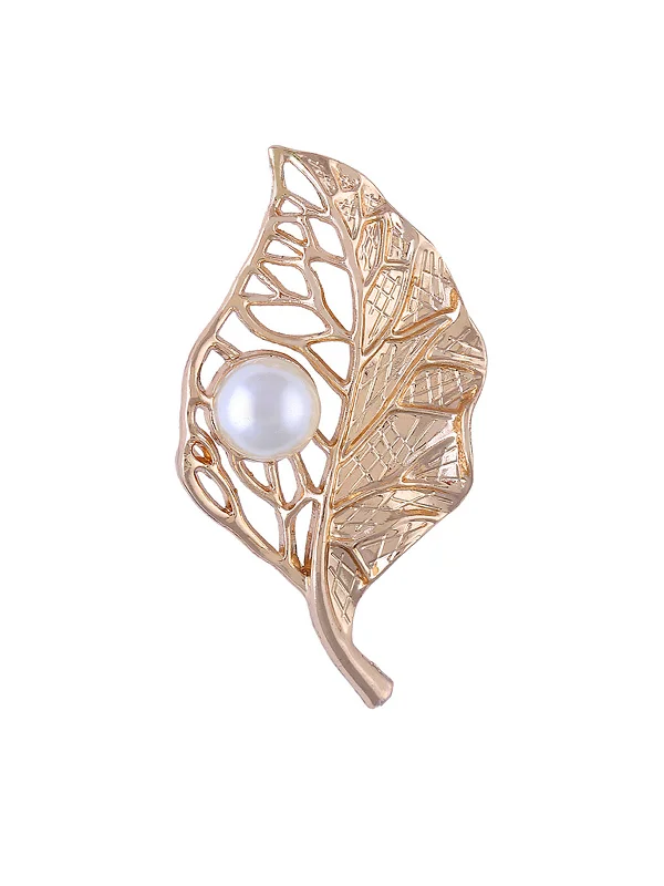 Simply Pretty Golden Leaf with Pearl Brooch