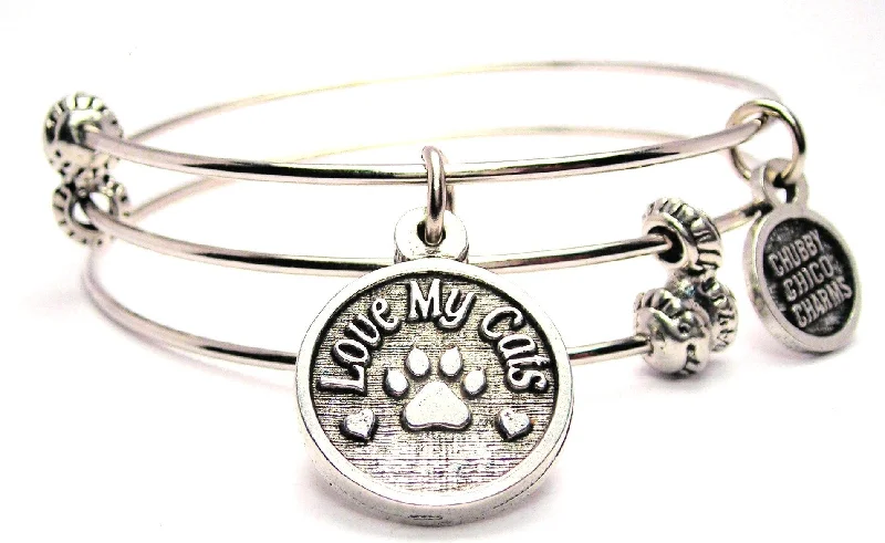 I Love My Cats Triple Style Expandable Bangle Bracelet