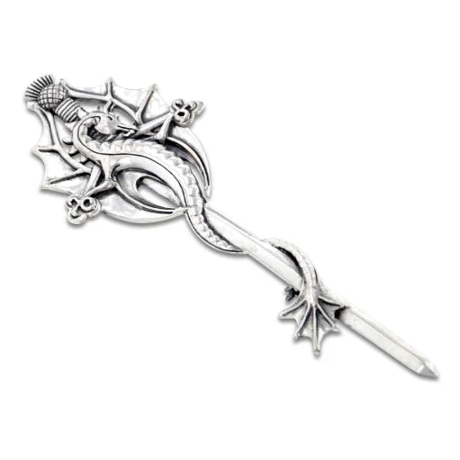 Large Celtic Dragon Cloak or Kilt Sterling Silver Pin Brooch by Maxine Miller