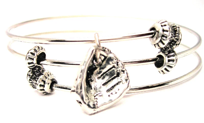 Small Baseball Glove Triple Style Expandable Bangle Bracelet