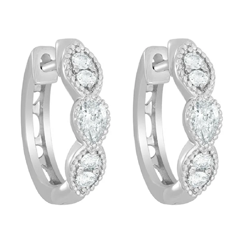 Charming Round and Pear Shaped Diamond Huggie Earrings, 0.375 cttw