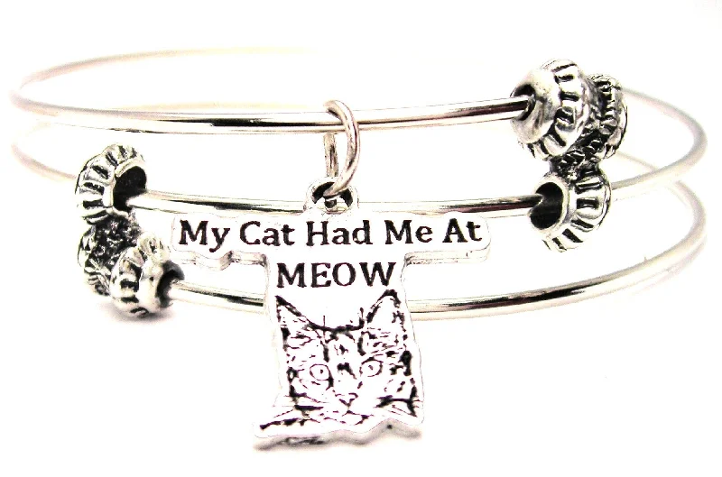 My Cat Had Me At Meow Triple Style Expandable Bangle Bracelet