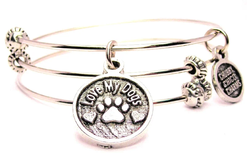 Love My Dogs Triple Style Expandable Bangle Bracelet