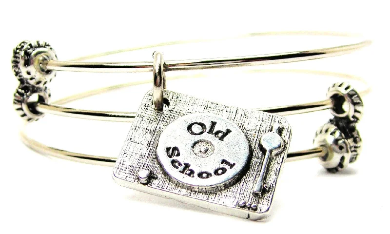 Old School Record Player Triple Style Expandable Bangle Bracelet