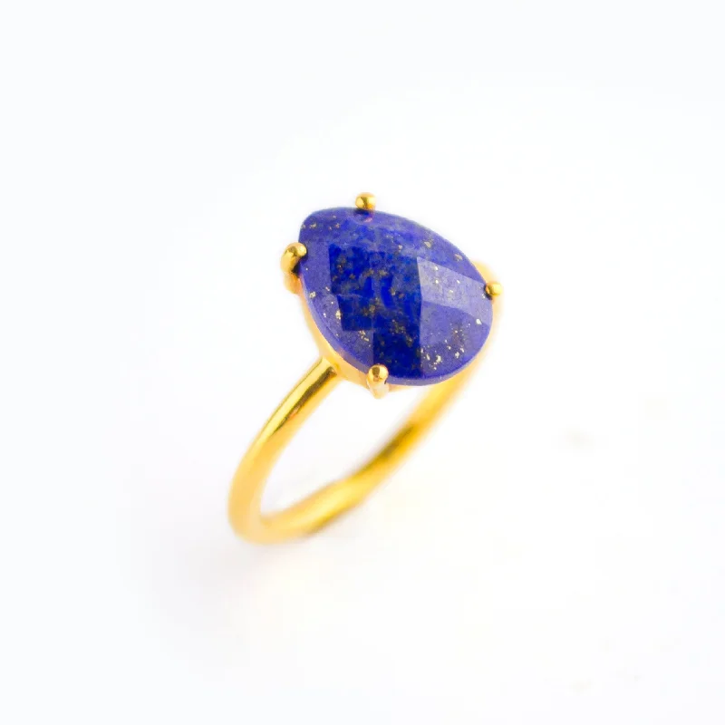 Lapis Lazuli Teardrop Prong Set Ring • September Birthstone