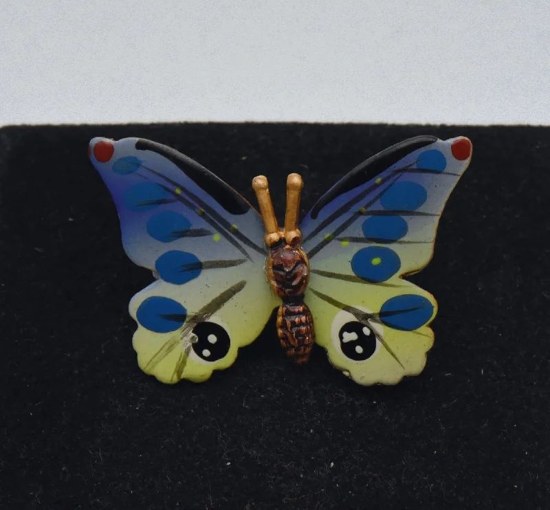 Vintage Metal Hand Painted Butterfly Brooch