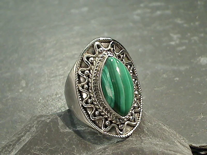 Size 8 Malachite, Sterling Silver Ring