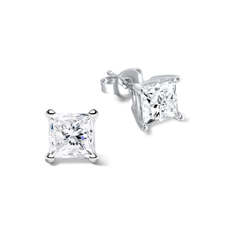 Lab-Grown, Princess Cut Diamond Studs, 2.00 ctw.