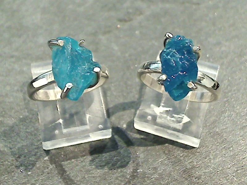 Size 9 Rough Neon Apatite, Sterling Silver Ring