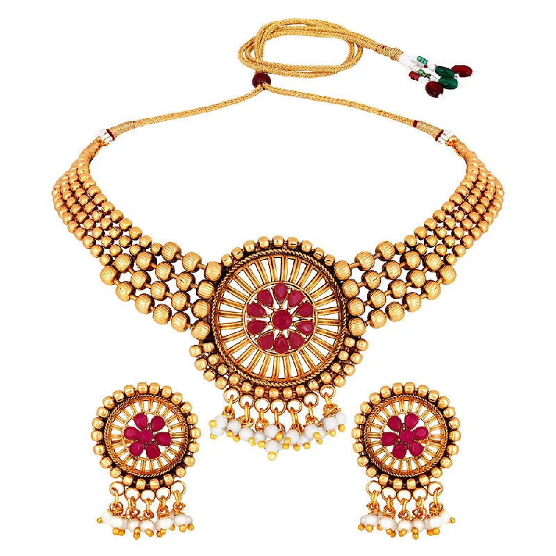 Shrishti Fashion Round Shape Traditional Gold Plated Choker Necklace Set For Women