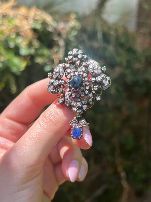 Elegant Sapphire and Diamond Brooch