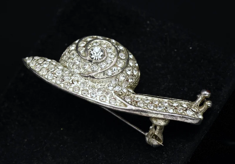 Ruman - Vintage Rhinestones Silver Tone Metal Snail Brooch