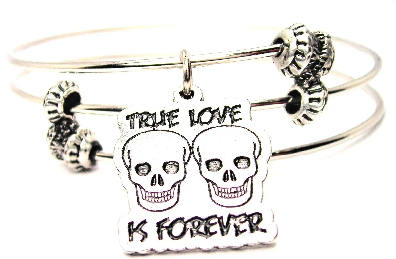 True Love Is Forever With Skulls Triple Style Expandable Bangle Bracelet