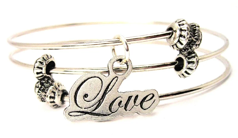 Cursive Love Triple Style Expandable Bangle Bracelet