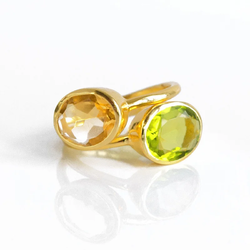 Set of Two Stacking Oval Rings : Citrine and Peridot