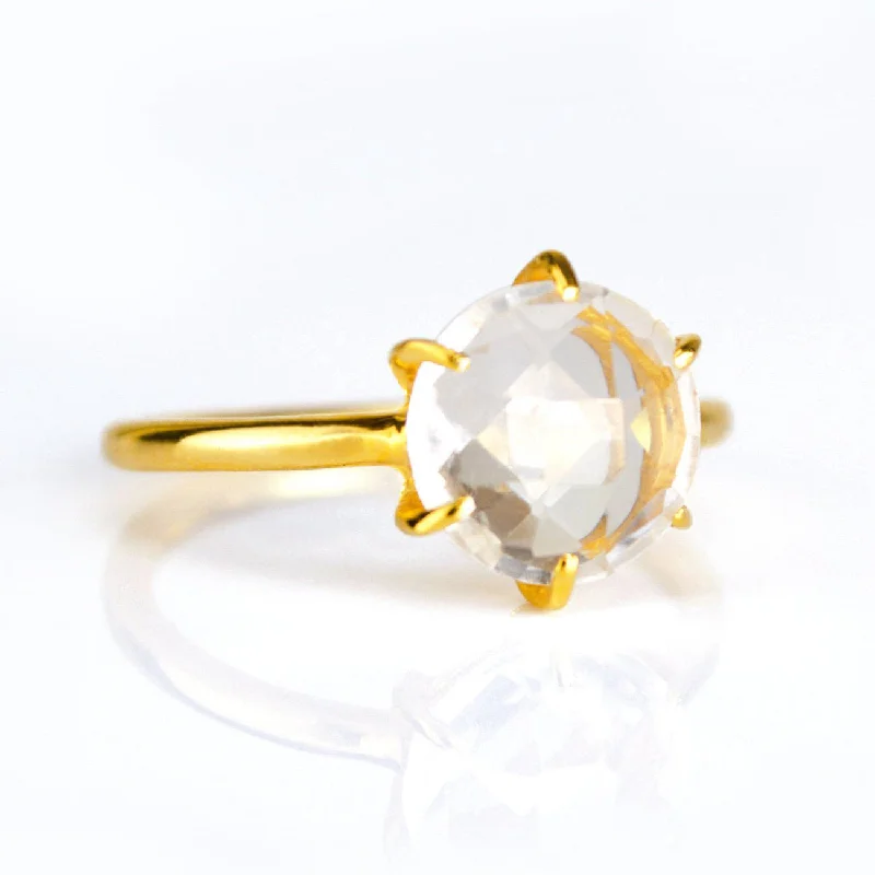 Clear Quartz Round Prong Set Ring : April Birthstone