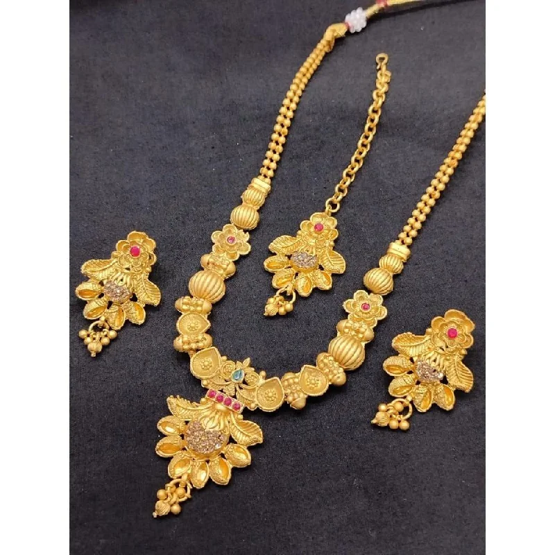 Akruti Collection Gold Plated Pota Stone Necklace Set