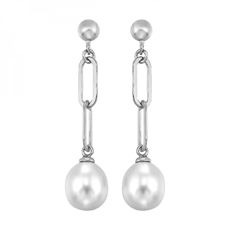 Pearl Chain Dangle Earrings in Sterling Silver