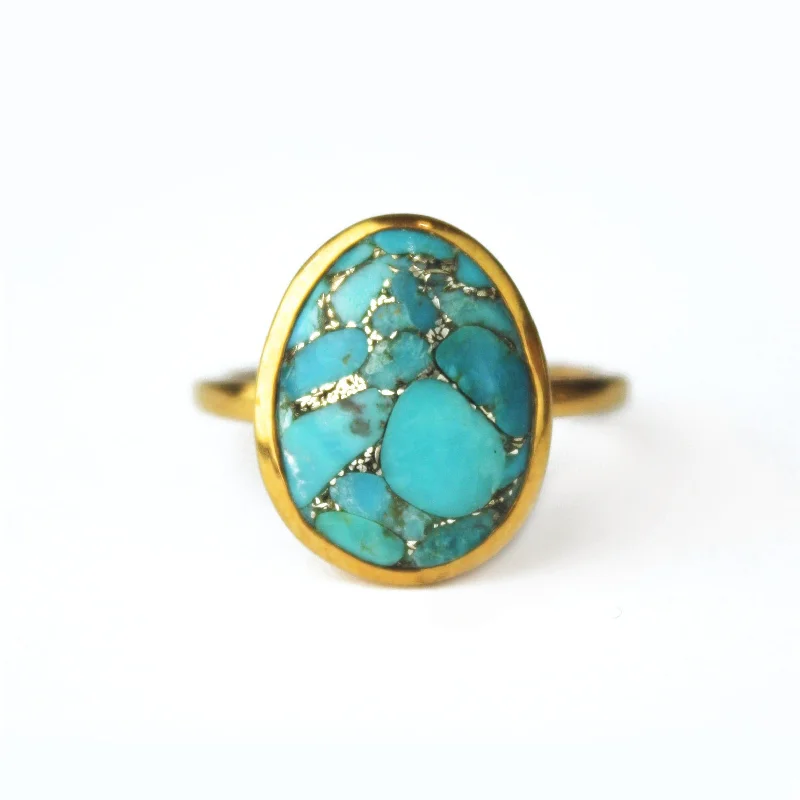 Copper Turquoise Large Teardrop Oval Ring