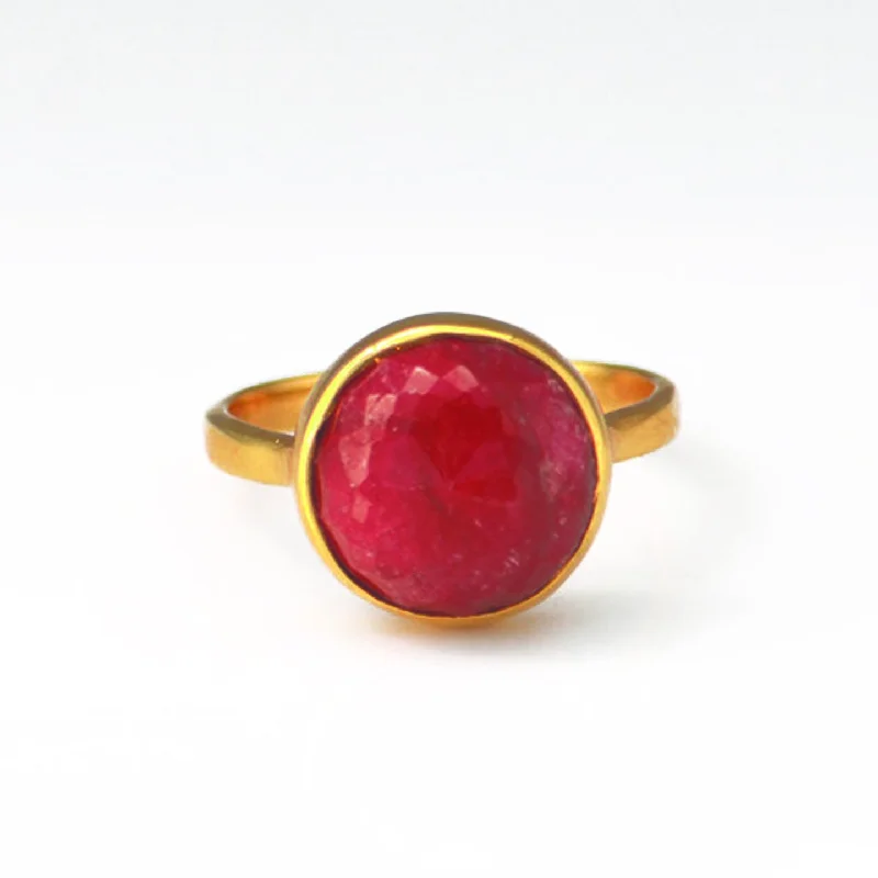 Ruby round bezel set ring - July Birthstone